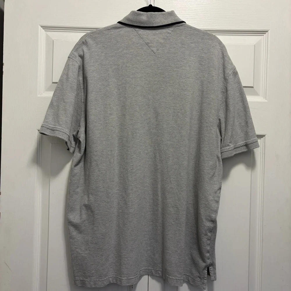 Tommy Hilfiger Gray Polo with Red and Navy Diagonal Stripes